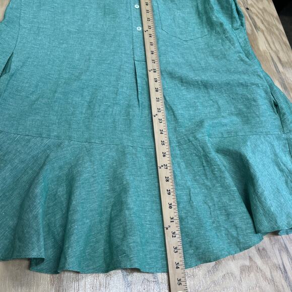 Tuckernuck Sea Green Callahan Mini Shirt Dress Linen Blend Medium Ruffle Preppy - Picture 13 of 13
